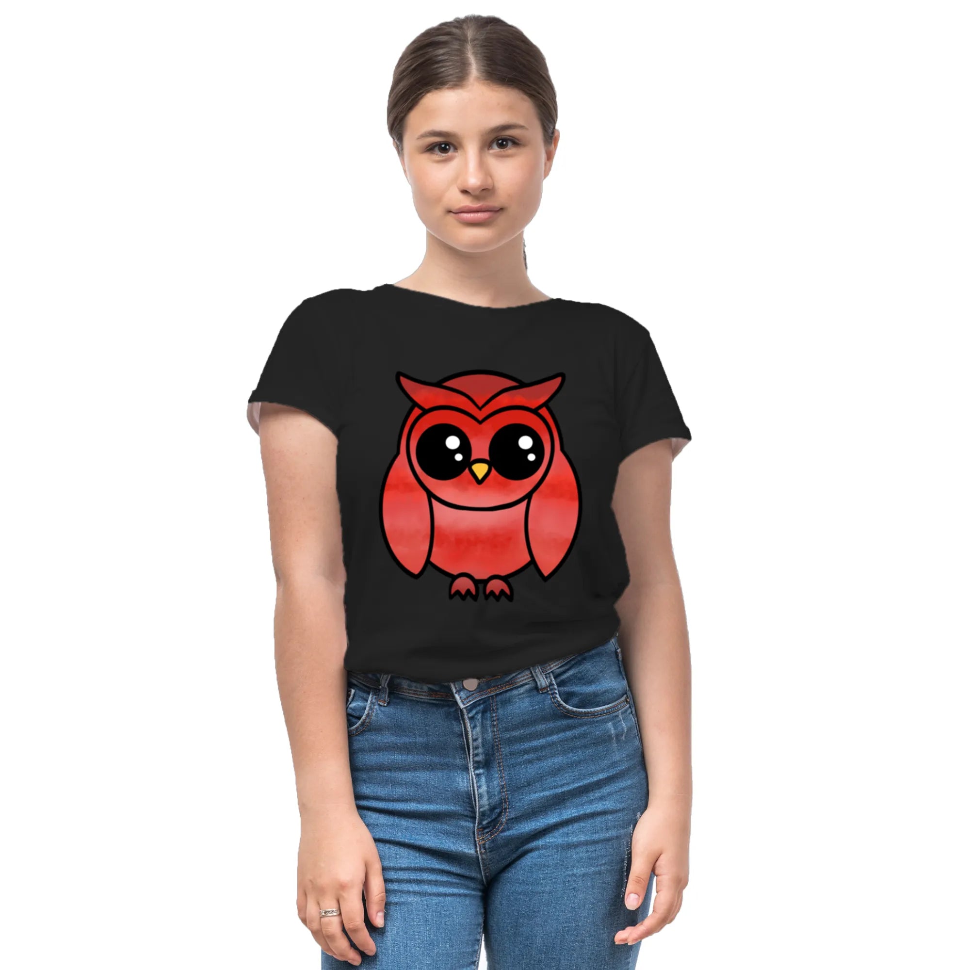 A Graceful Owl women's artistic cotton t-shirt in Black by PaintzStories