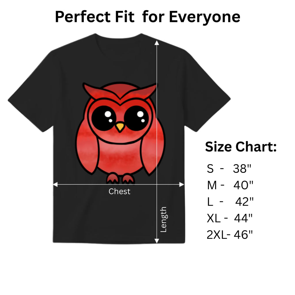 A Graceful Owl women's graphic tee size chart and dimensions guide