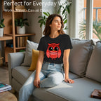 Female model showcasing A Graceful Owl artistic cotton t-shirt by PaintzStories