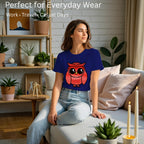 Female model showcasing A Graceful Owl artistic cotton t-shirt by PaintzStories