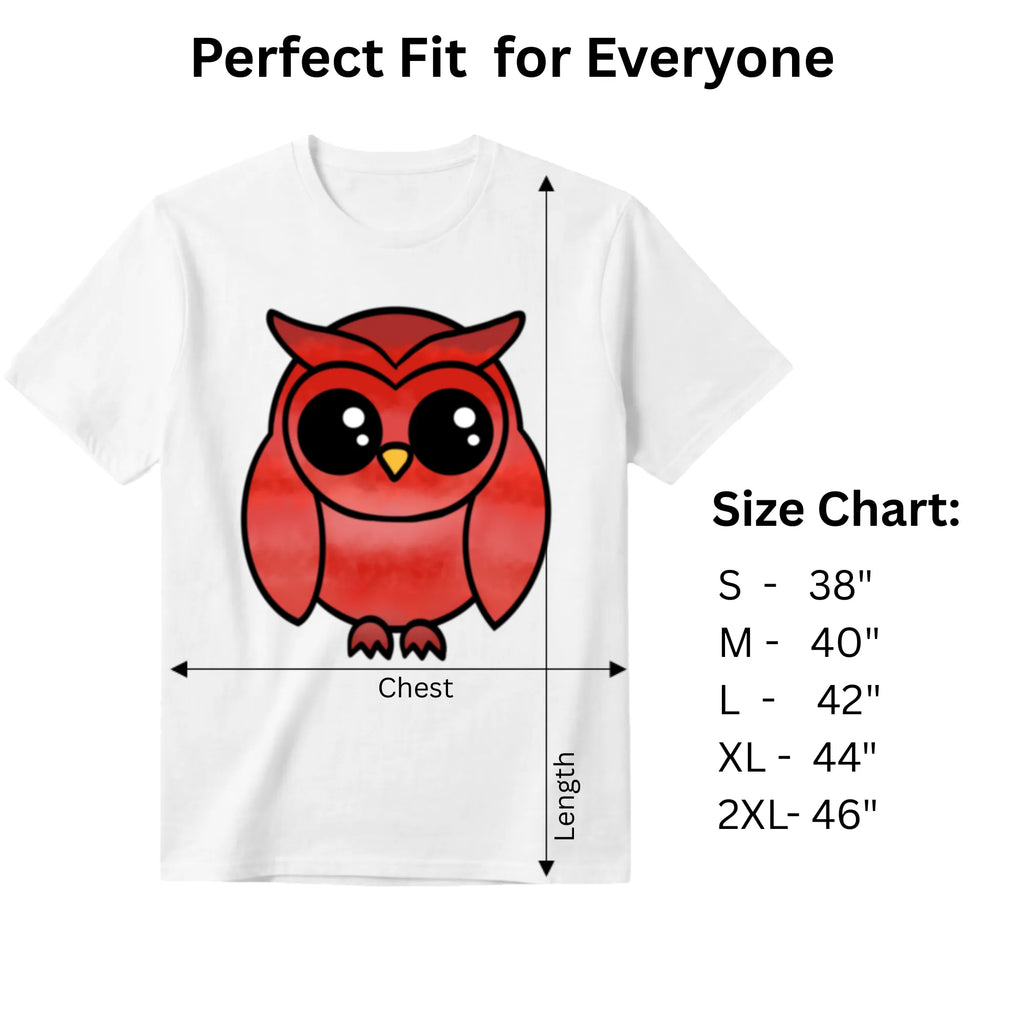 A Graceful Owl women's graphic tee size chart and dimensions guide