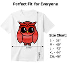 A Graceful Owl women's graphic tee size chart and dimensions guide