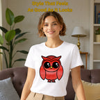 Female model wearing A Graceful Owl artistic t-shirt in White