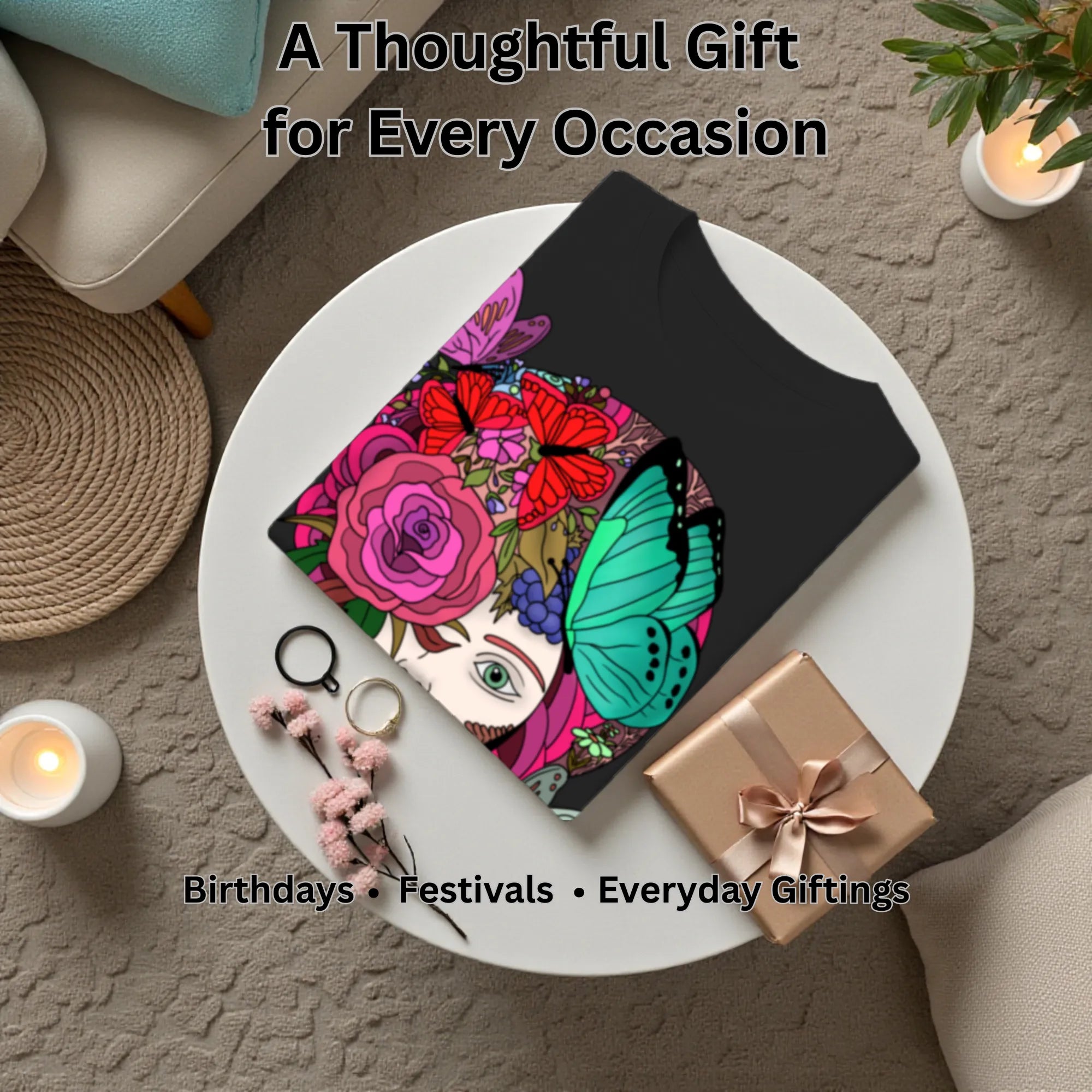 Butterfly Lady artistic t-shirt gift for women, birthdays and special occasions