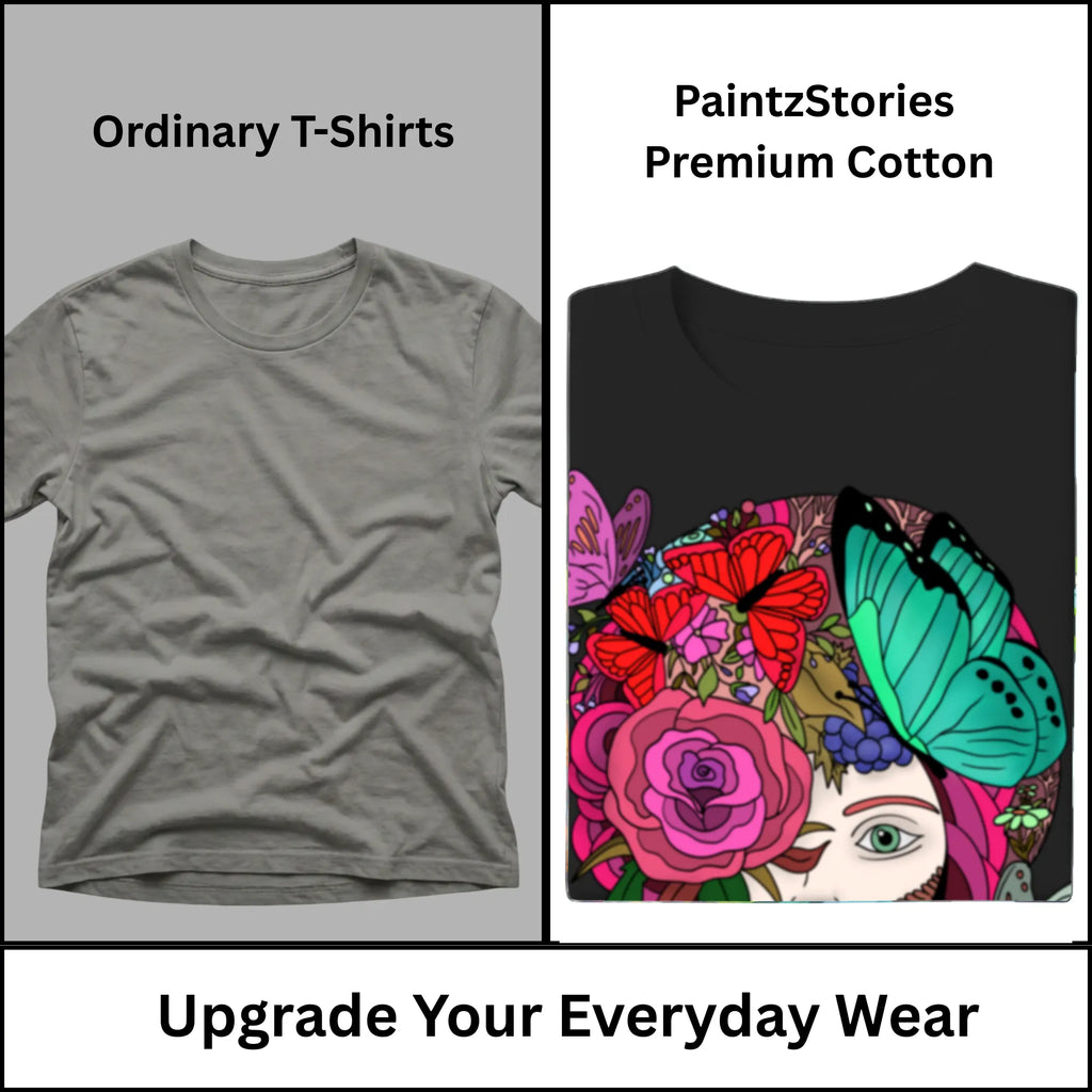 Premium quality stitching and artwork print on Butterfly Lady women's graphic tee