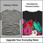 Premium quality stitching and artwork print on Butterfly Lady women's graphic tee