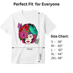 Butterfly Lady women's graphic tee size chart and dimensions guide