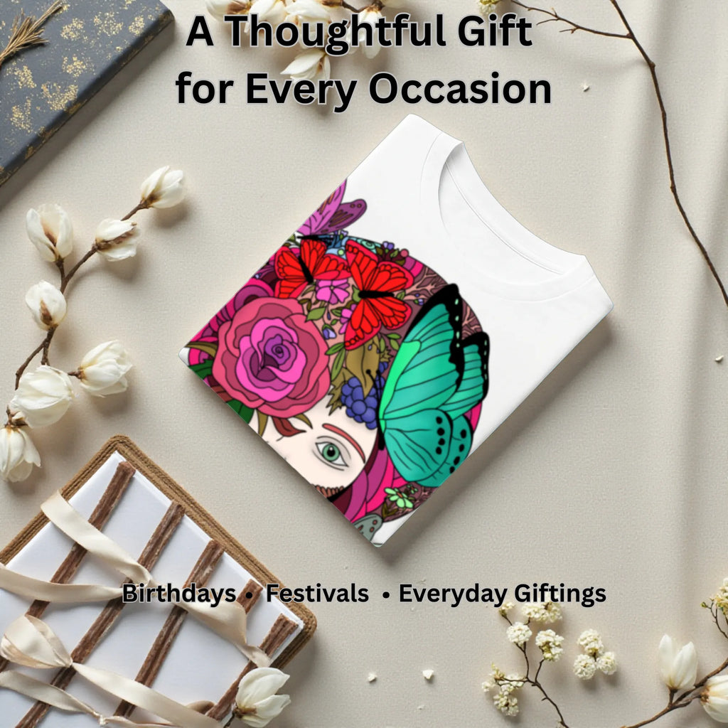 Butterfly Lady artistic t-shirt gift for women, birthdays and special occasions
