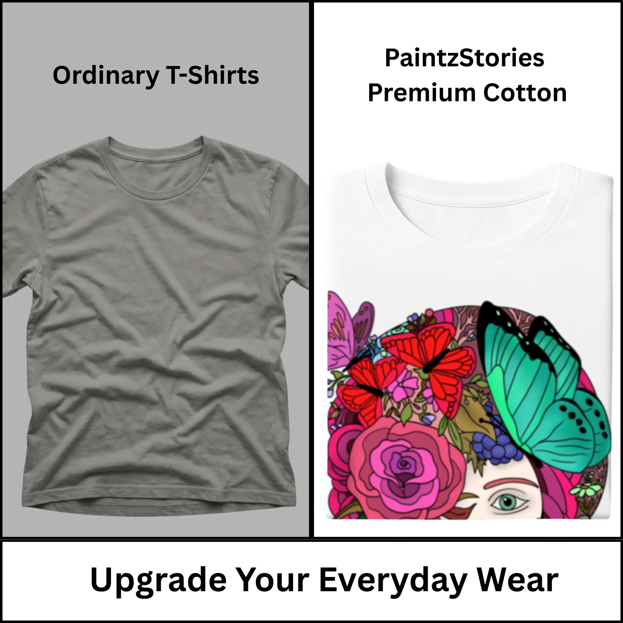 Premium quality stitching and artwork print on Butterfly Lady women's graphic tee