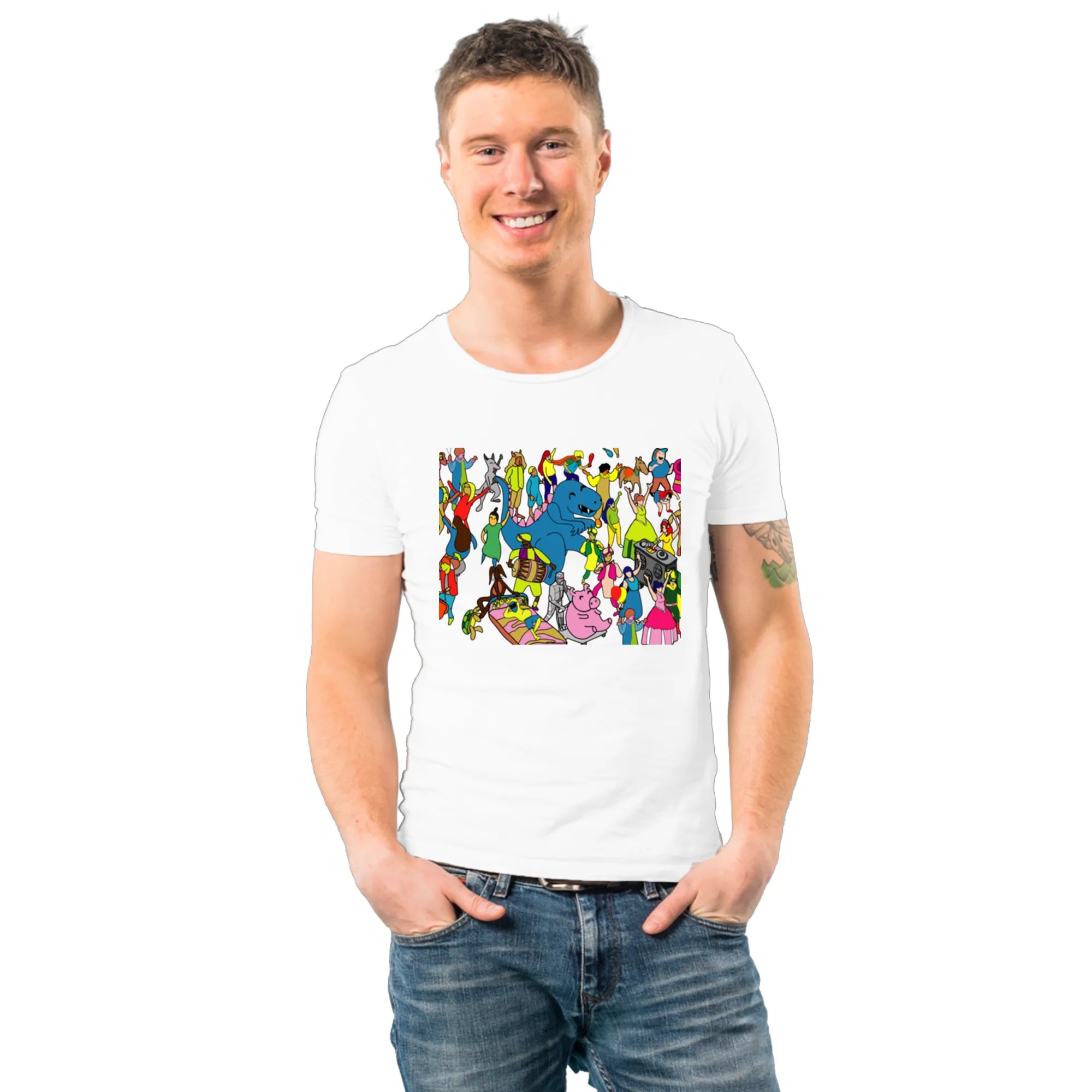 Celebrating Diversity Carnival men's artistic cotton t-shirt in White by PaintzStories