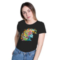 Embracing Colourful Creativity in Life women's artistic cotton t-shirt in Black by PaintzStories
