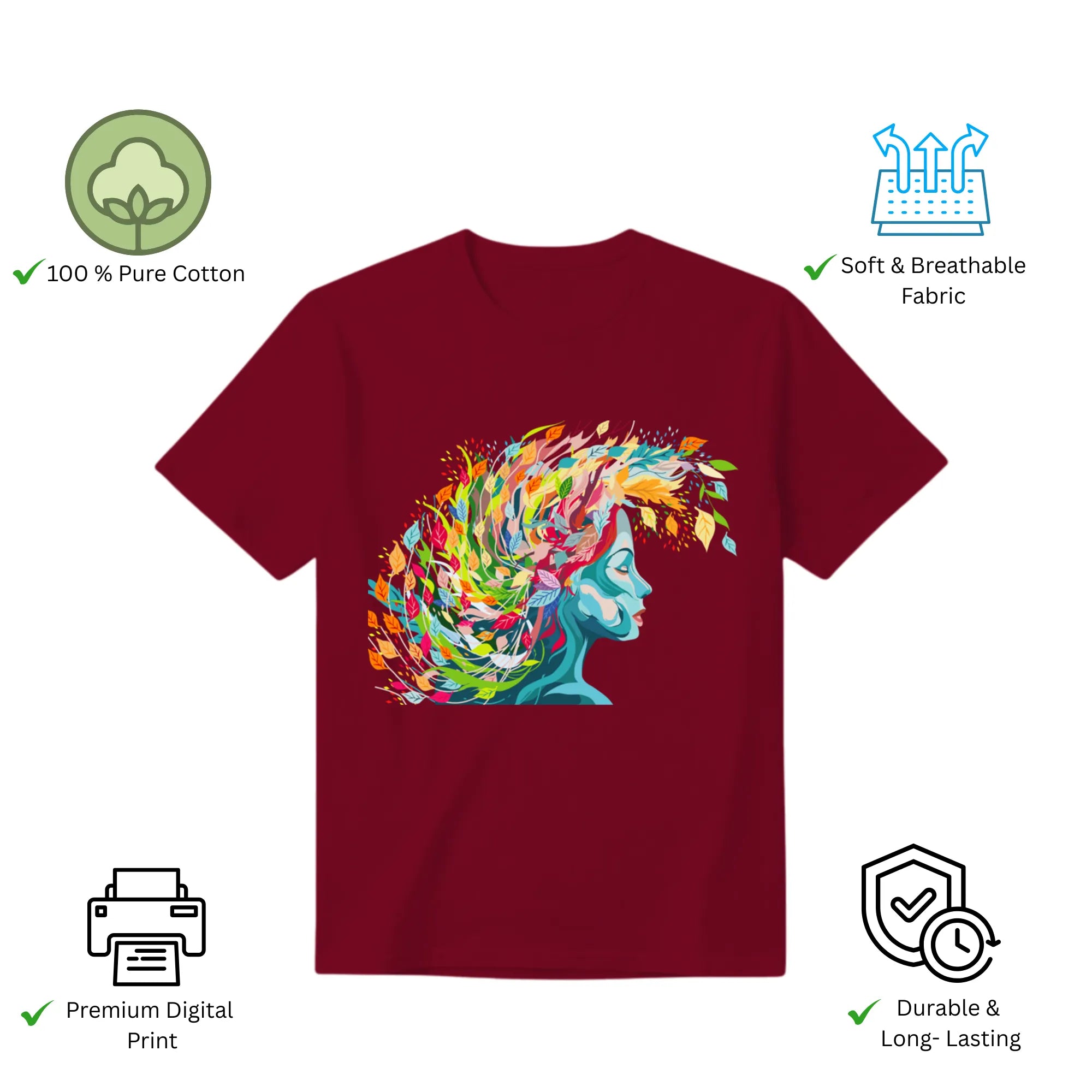 Embracing Colourful Creativity in Life women's t-shirt features premium cotton and vibrant artwork print