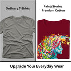 Premium quality stitching and artwork print on Embracing Colourful Creativity in Life women's graphic tee