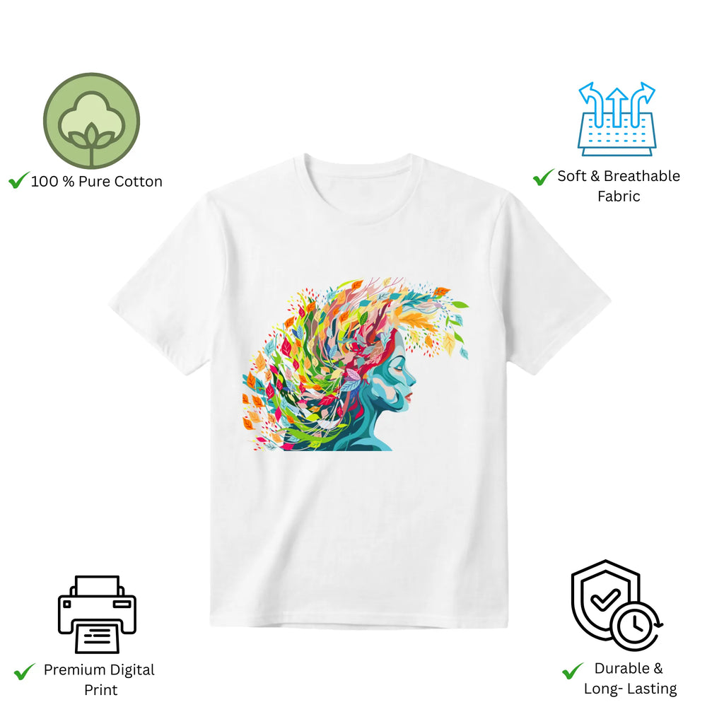 Embracing Colourful Creativity in Life women's t-shirt features premium cotton and vibrant artwork print