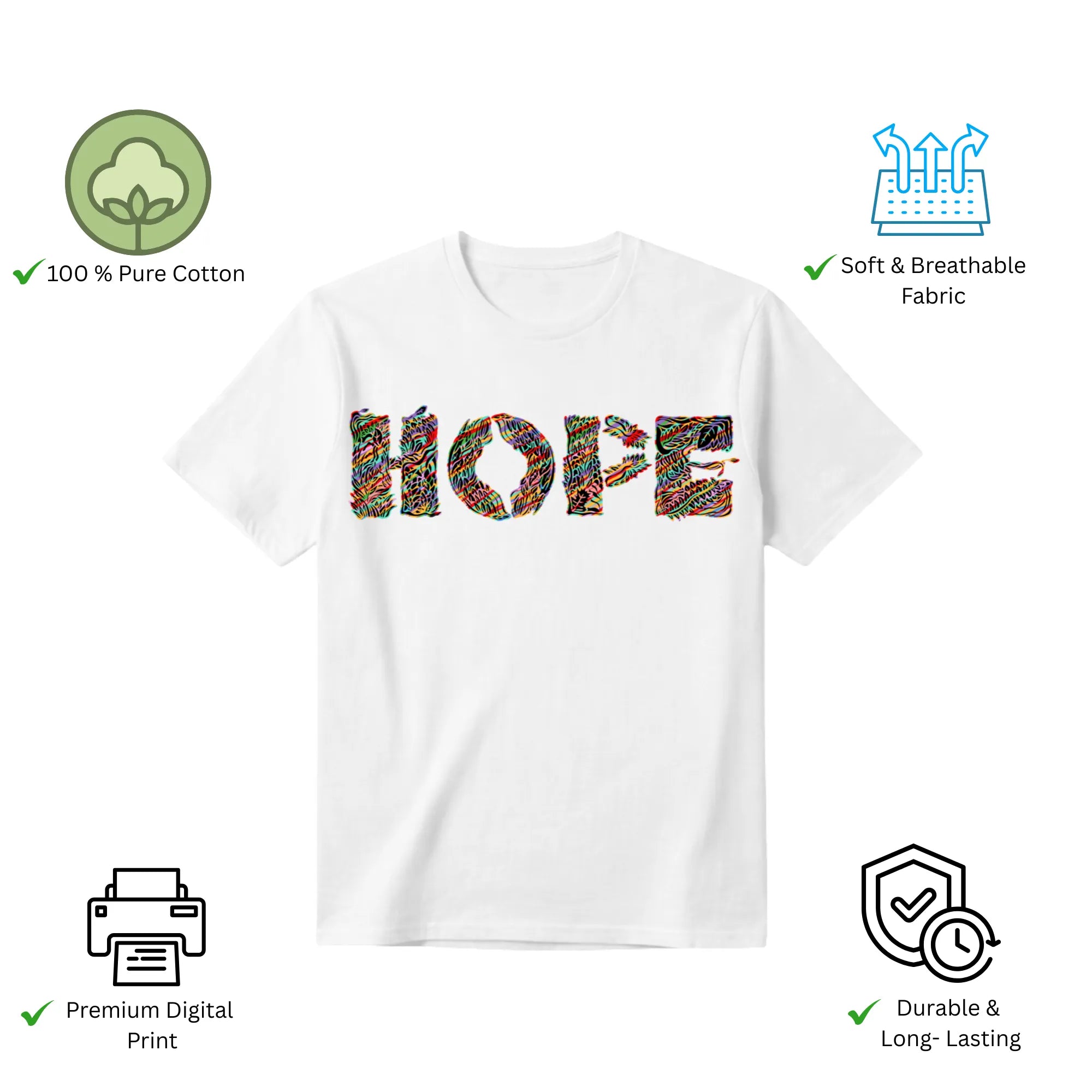 Features of Essence of Hope unisex t-shirt including premium print and comfort fit