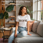 Model wearing Essence of Hope artistic unisex t-shirt in White
