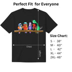 Five Colourful Birds women's graphic tee size chart and dimensions guide