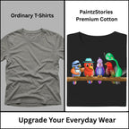 Premium quality stitching and artwork print on Five Colourful Birds women's graphic tee
