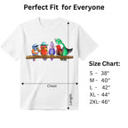 Five Colourful Birds women's graphic tee size chart and dimensions guide