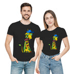 Giraffe with Bow Tie artistic unisex t-shirt in Black by PaintzStories