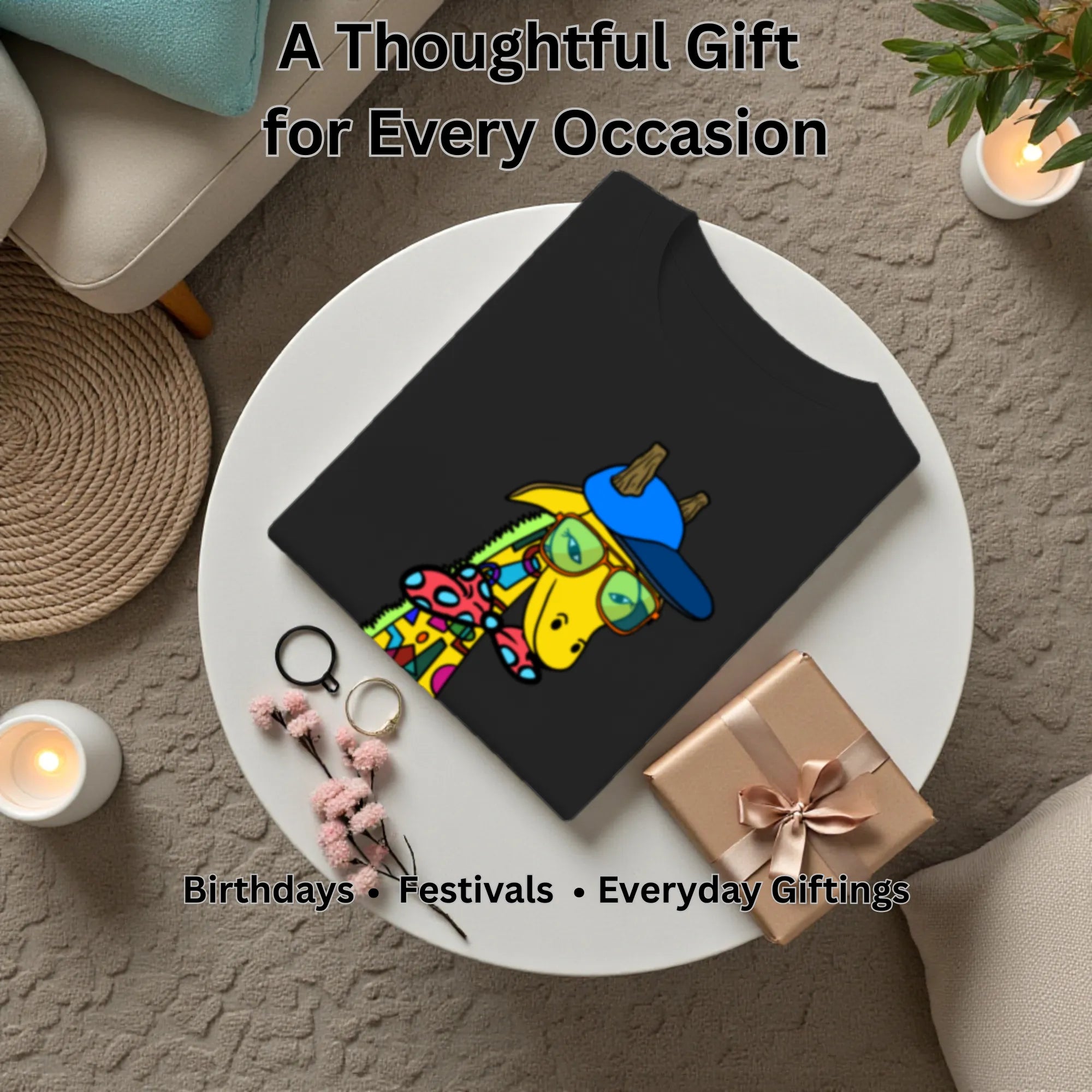 Giraffe with Bow Tie artistic t-shirt gift for art lovers, birthdays and special occasions