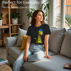 Model wearing Giraffe with Bow Tie artistic unisex t-shirt in Black