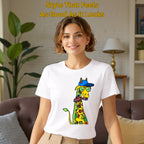Model wearing Giraffe with Bow Tie artistic cotton t-shirt in White