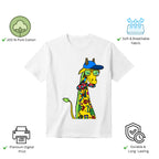 Features of Giraffe with Bow Tie unisex t-shirt including premium print and comfort fit