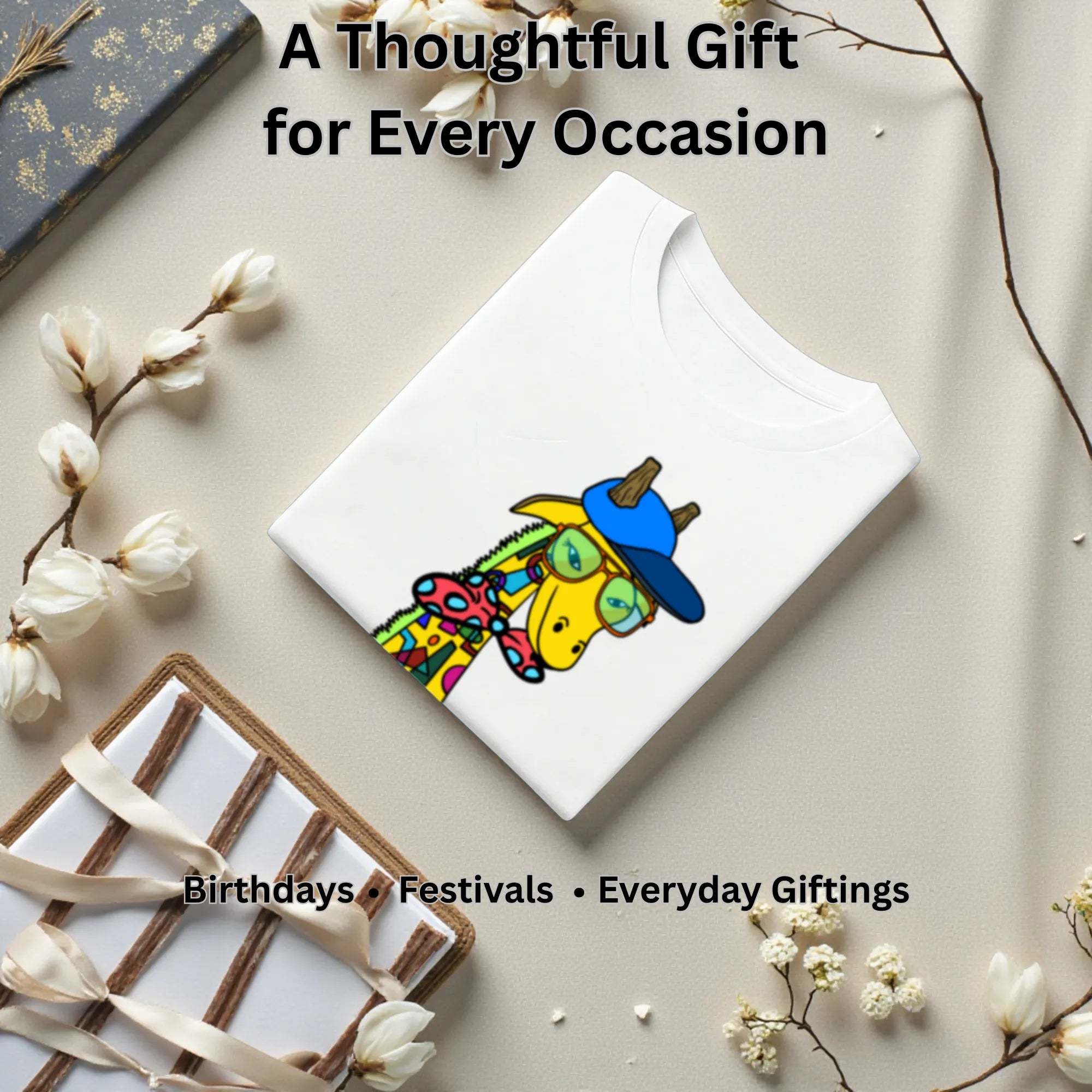 Giraffe with Bow Tie artistic t-shirt gift for art lovers, birthdays and special occasions