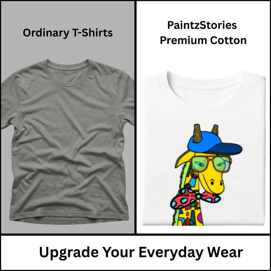 Premium quality stitching and artwork print on Giraffe with Bow Tie t-shirt
