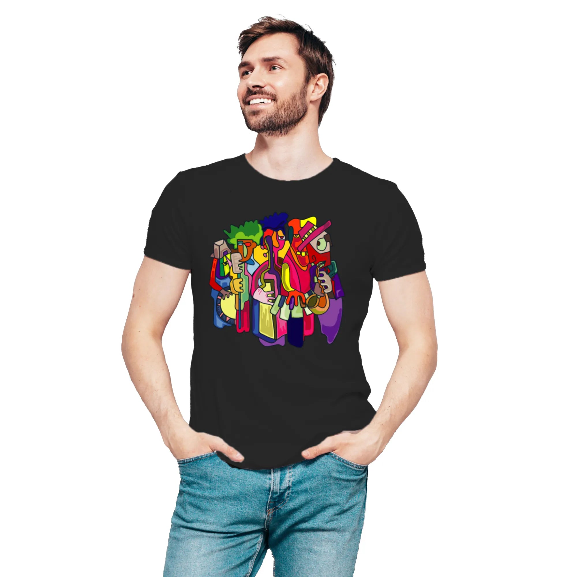 Harmony in Abstraction men's artistic cotton t-shirt in Black by PaintzStories