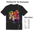 Harmony in Abstraction men's graphic tee size chart and dimensions guide