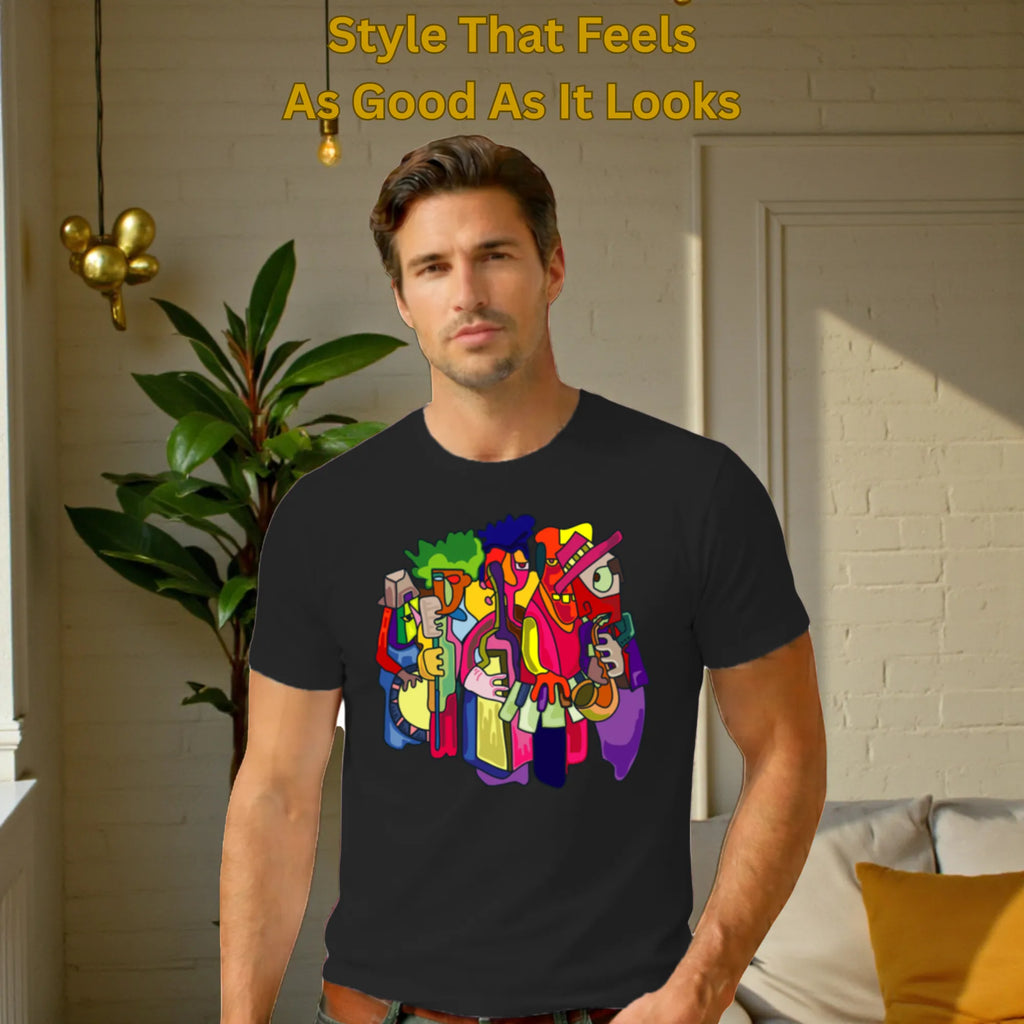 Male model wearing Harmony in Abstraction artistic t-shirt in Black