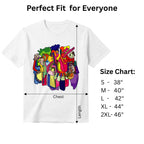 Harmony in Abstraction men's graphic tee size chart and dimensions guide