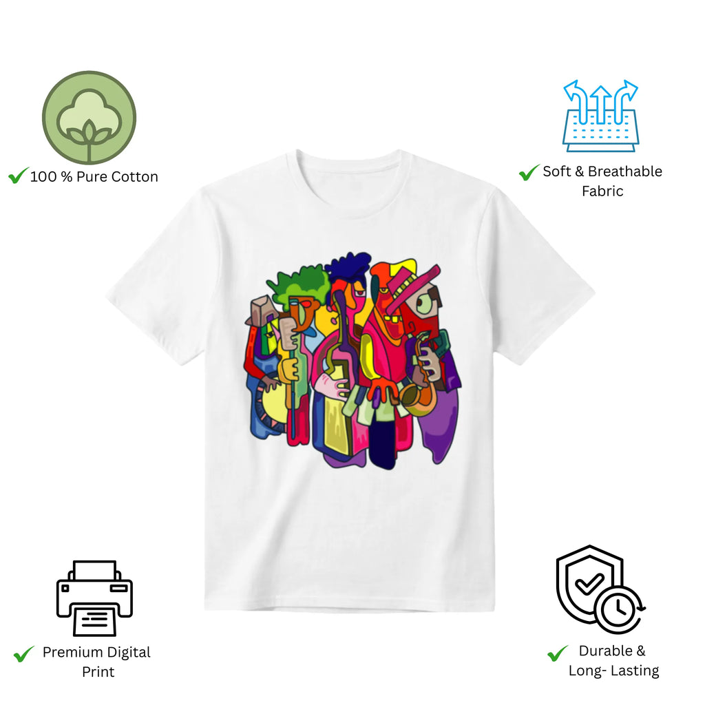 Harmony in Abstraction men's t-shirt features premium cotton fabric and vibrant artwork print