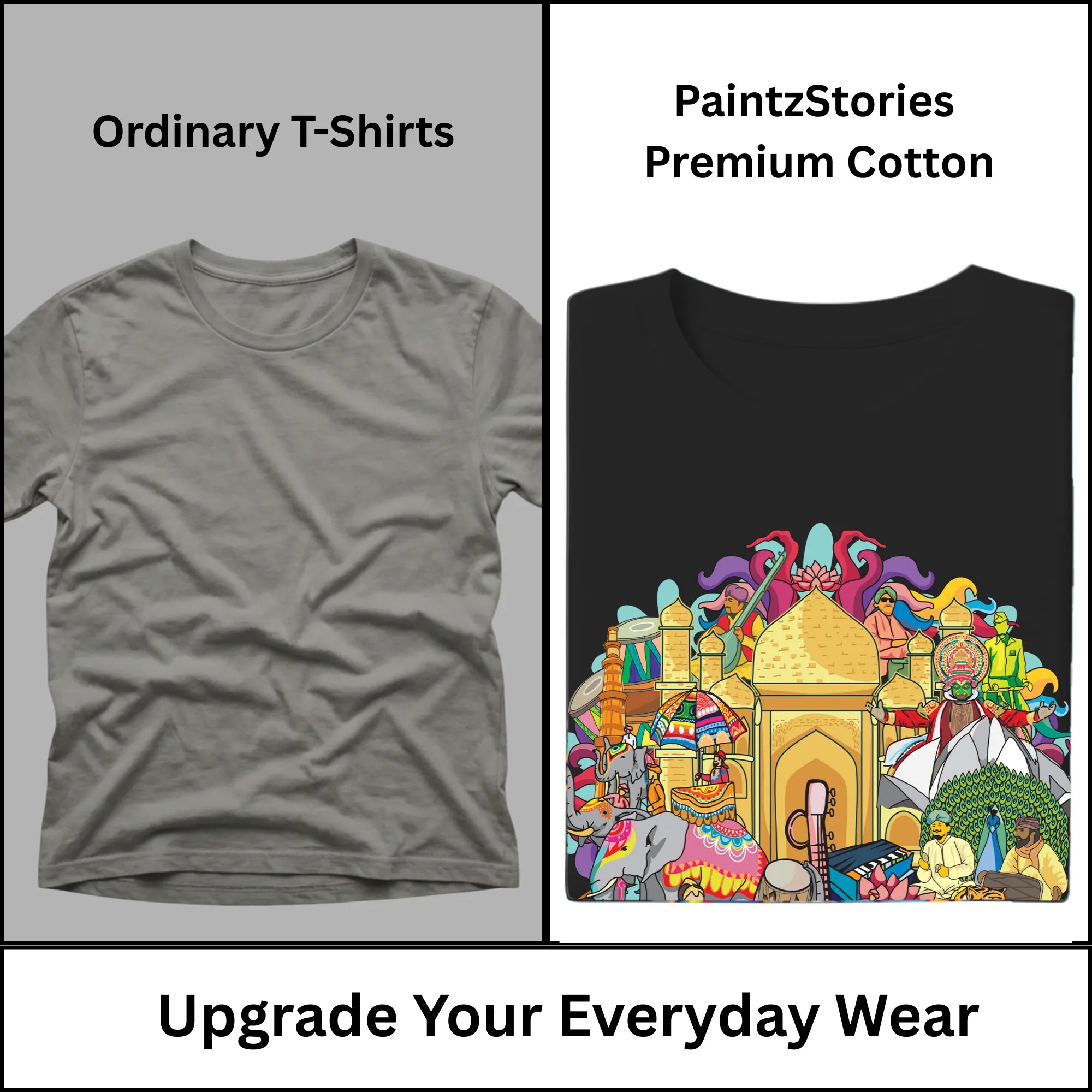 Premium quality stitching and artwork print on Celebrating India's Rich Culture and Heritage t-shirt