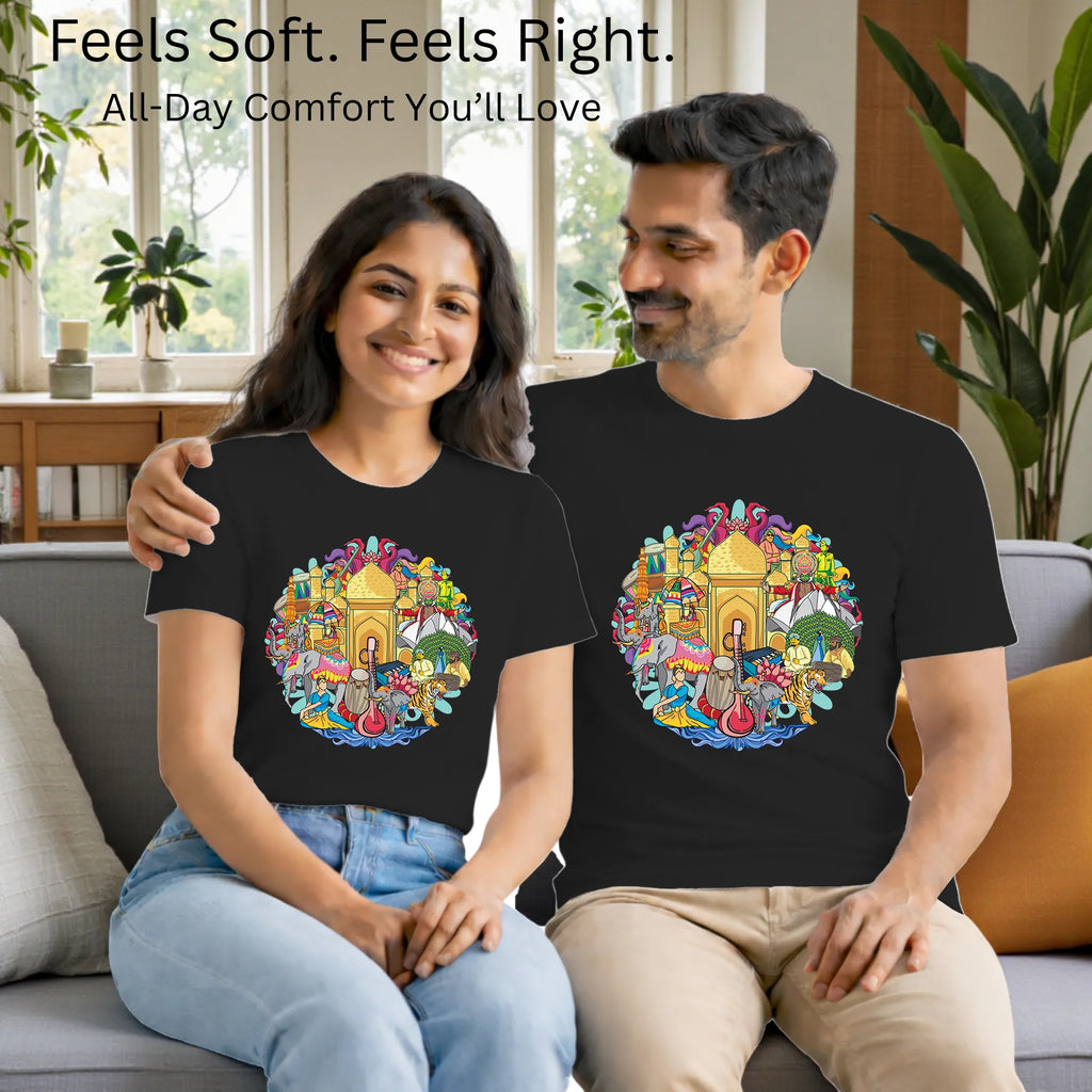 PAINTZSTORIES Celebrating India's Rich Culture and Heritage Regular Cotton Black Men's & Women's Round Neck T-Shirt