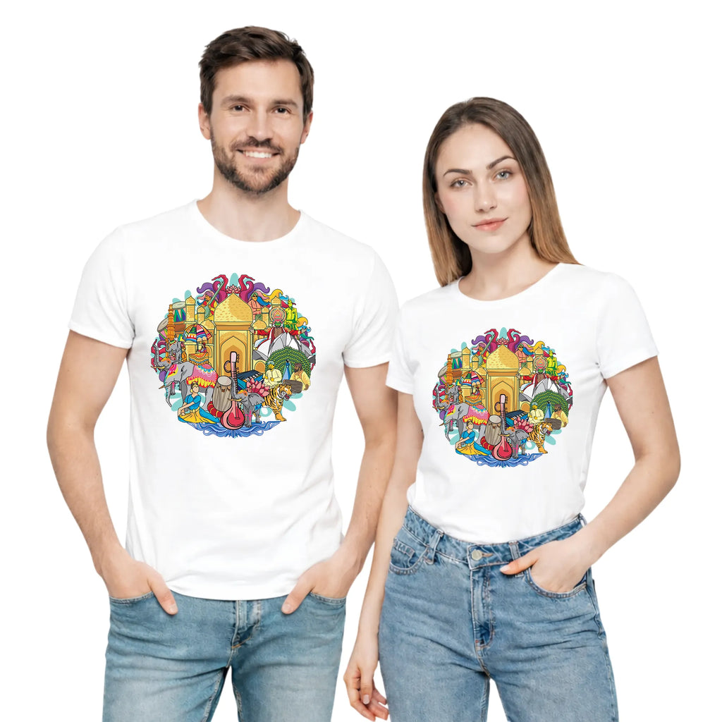 Celebrating India's Rich Culture and Heritage artistic unisex t-shirt in White by PaintzStories