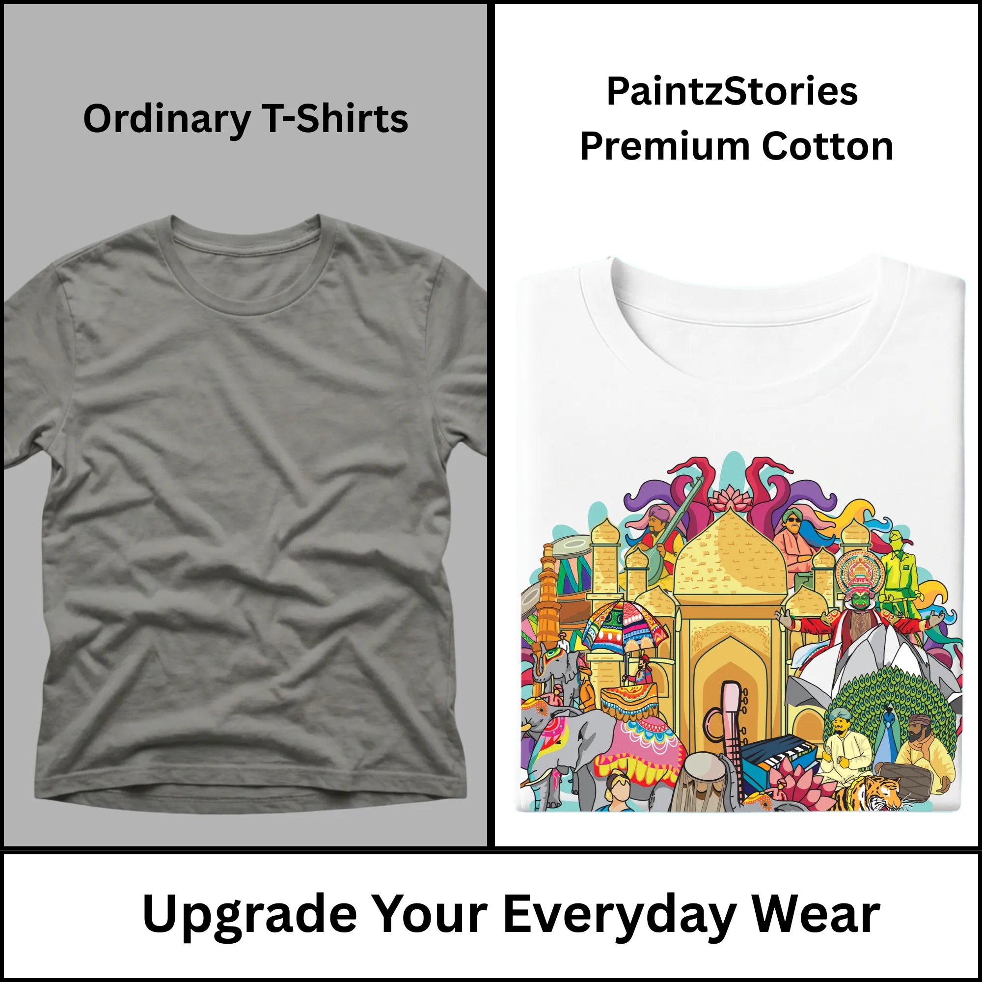 Premium quality stitching and artwork print on Celebrating India's Rich Culture and Heritage t-shirt