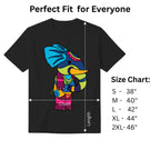 PS Elephant black graphic tee size chart and dimensions