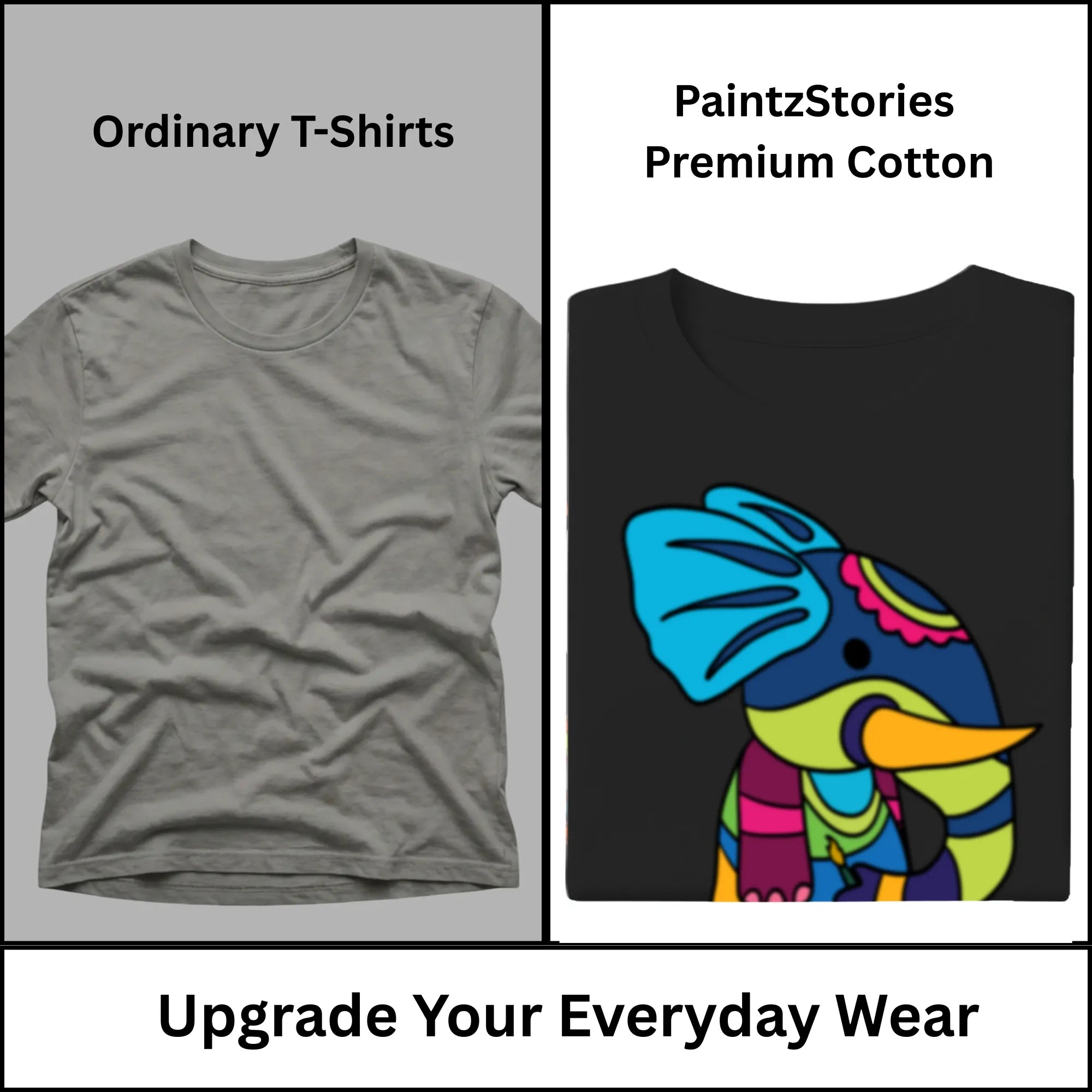 Premium quality stitching and artwork print on PS Elephant t-shirt