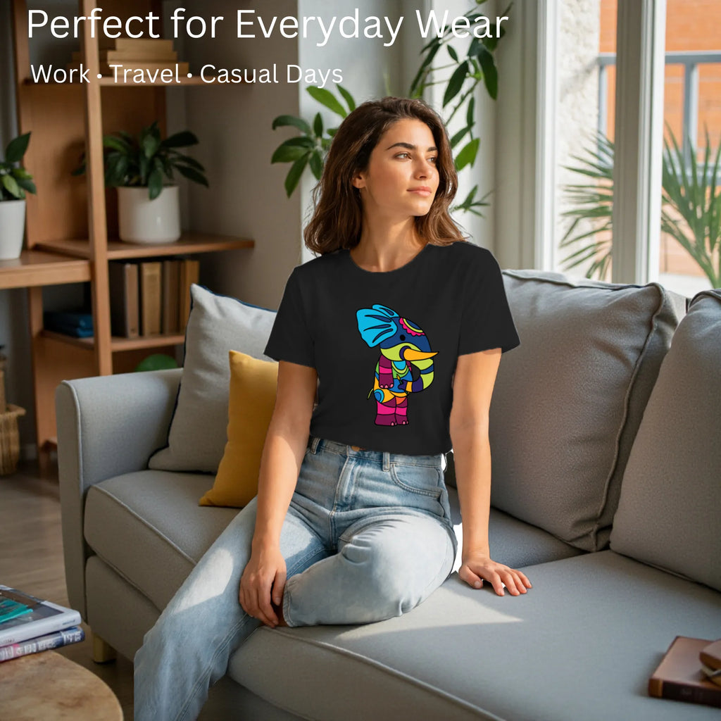 Model wearing PS Elephant artistic unisex t-shirt in Black