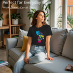 Model wearing PS Elephant artistic unisex t-shirt in Black