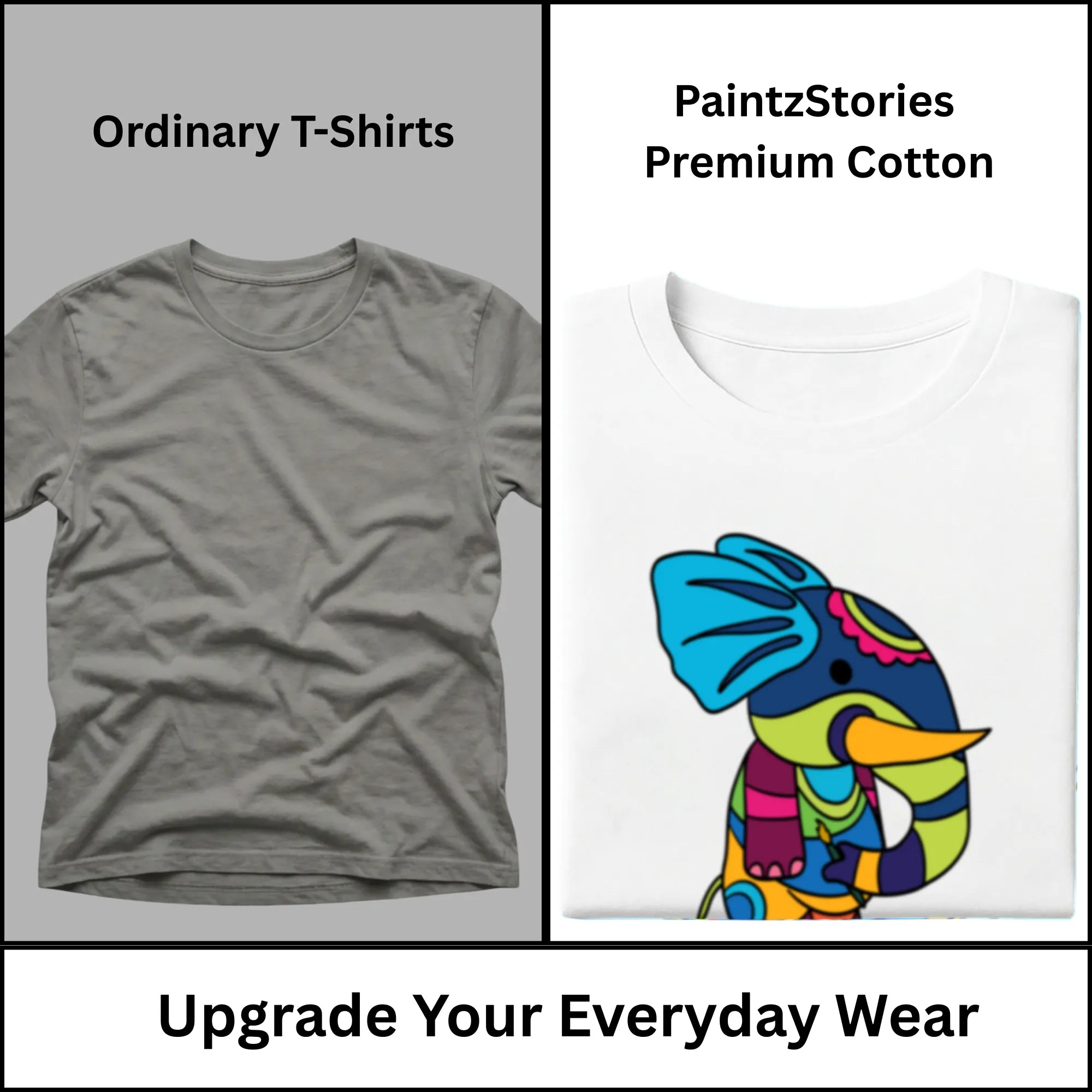 Premium quality stitching and artwork print on PS Elephant t-shirt