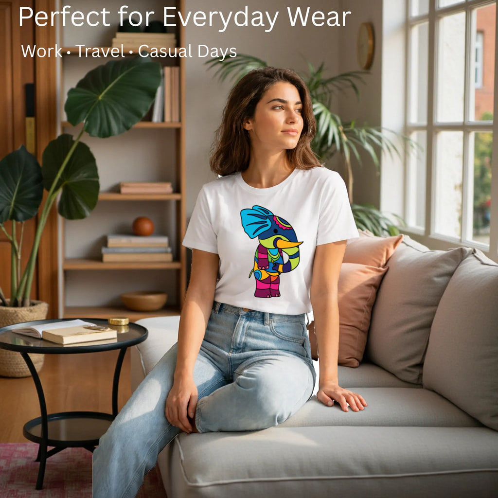 Model wearing PS Elephant artistic unisex t-shirt in White