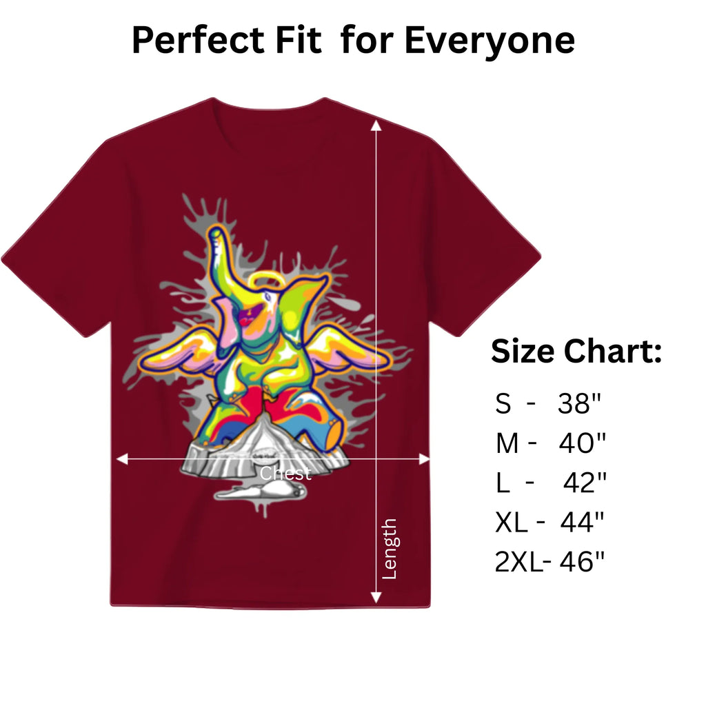 Sourire De La Mort maroon graphic tee size chart and dimensions