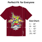 Sourire De La Mort maroon graphic tee size chart and dimensions