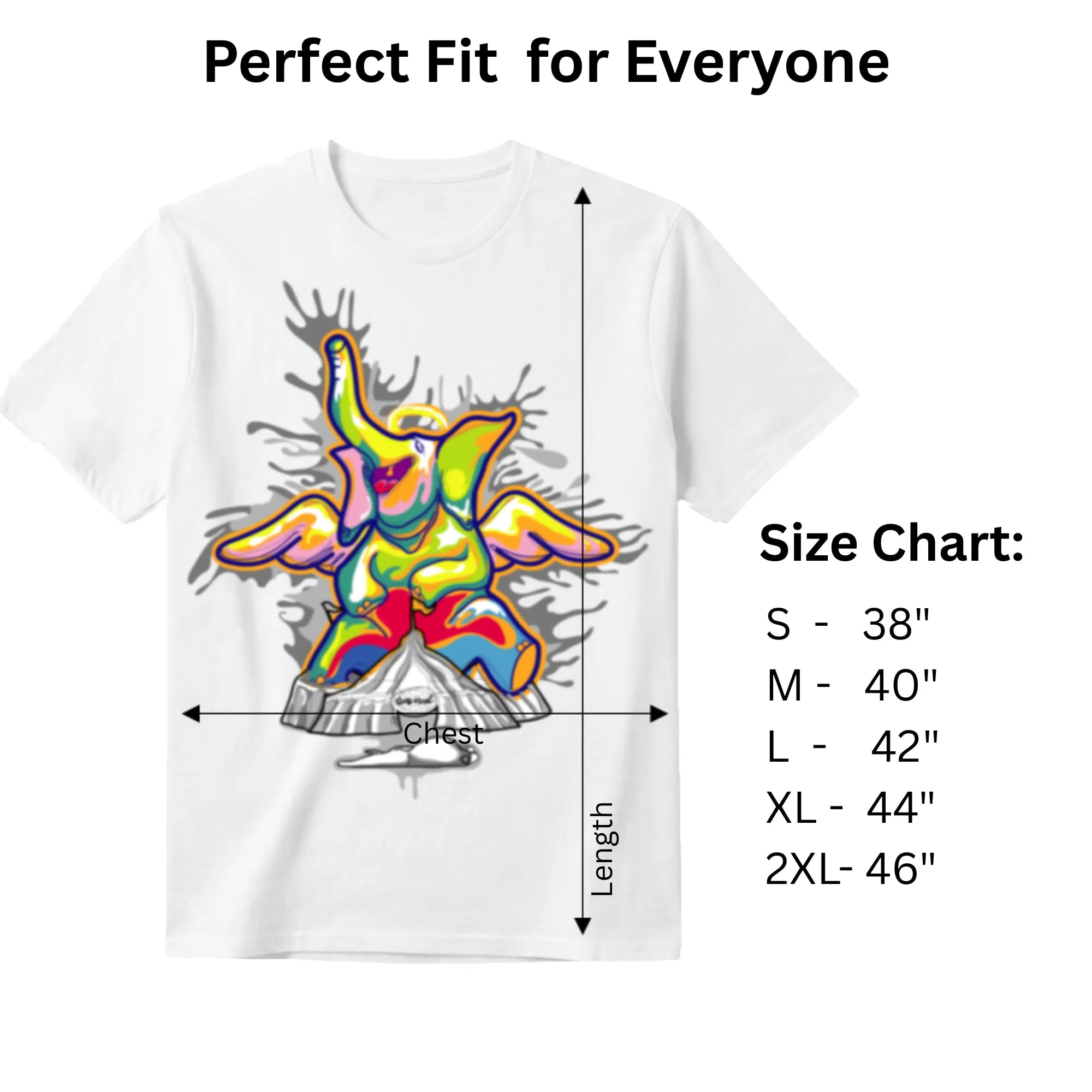 Sourire De La Mort white graphic tee size chart and dimensions