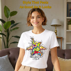 Model wearing Sourire De La Mort artistic cotton t-shirt in White