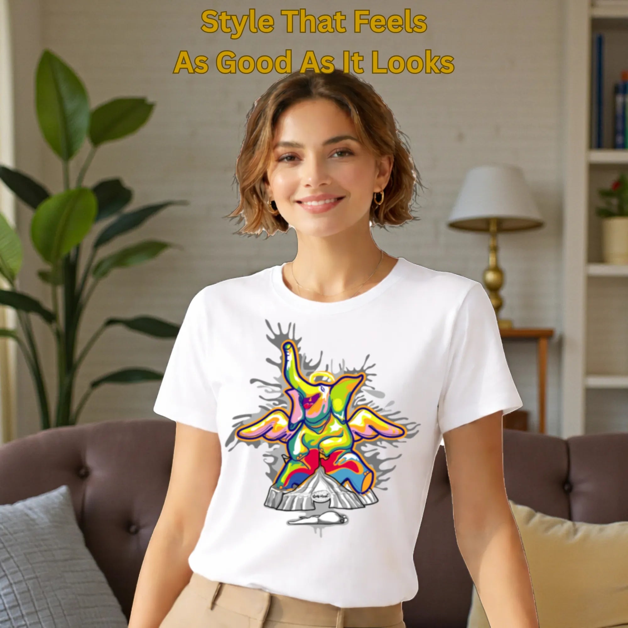 Model wearing Sourire De La Mort artistic cotton t-shirt in White